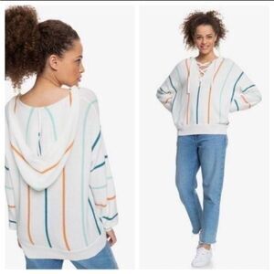 ROXY Bay Of Rainbows Hooded Sweater Hoodie Stripes Boho Medium